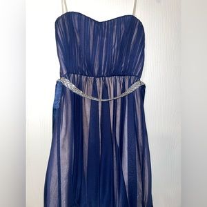 Strapless blue mini dress